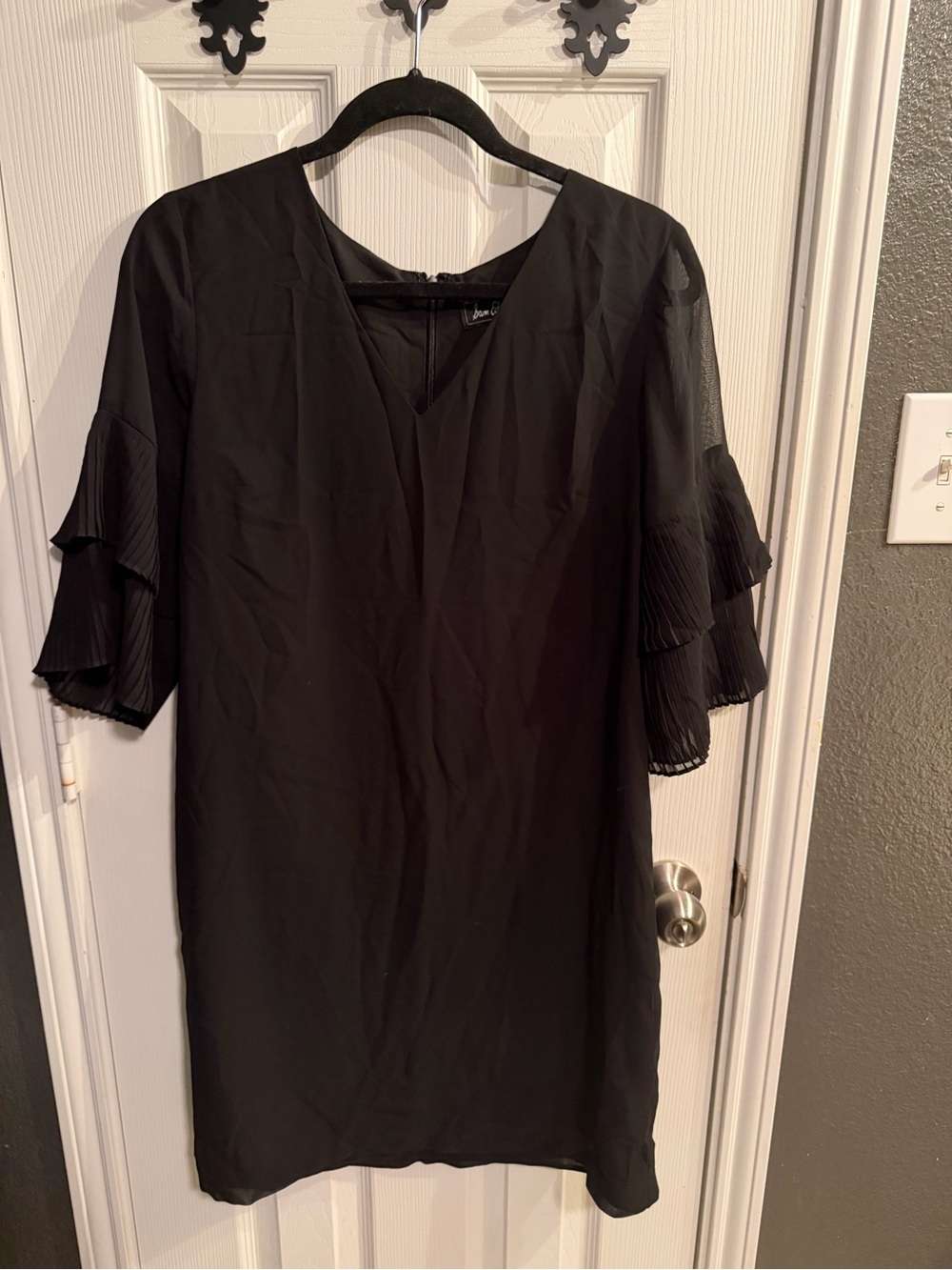 Sam Edelman Black Mini Dress with Pleated Ruffle Sleeves